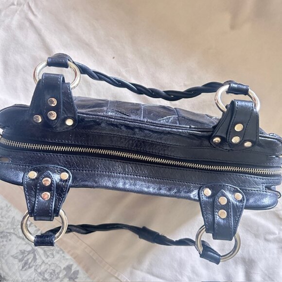 Charles David Handbag Purse Black Chevron Stitched Twisted Handles Read - Picture 7 of 11